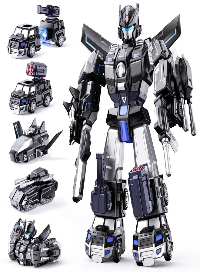 MEWOCHEE 5 in 1 Magnetic Transform Police Trucks Robot Toys Gifts for 3 4 5 6 Year Old Boys Kids, Easy DIY Assembly, Ideals 3 4 5 6 Year Old Boy Birthday Gift Toys, Magnetic Transform Trucks Toy for Boys - Image 1